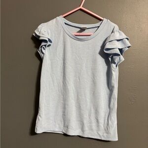 Old navy baby blue ruffle sleeve ribbed blouse girls large (10/12)